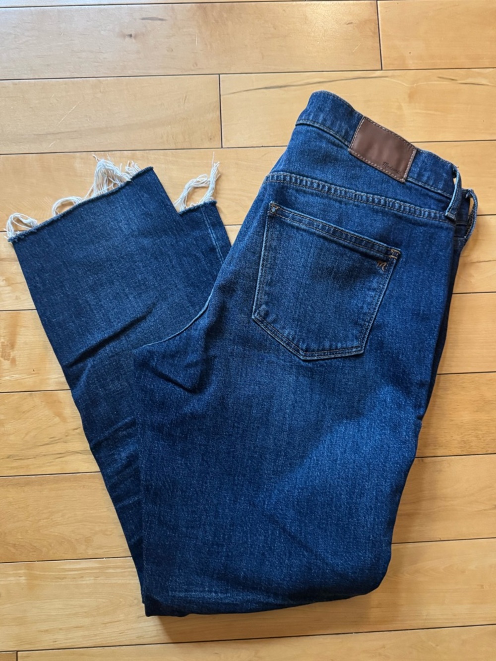 Madewell Dark Blue Straight Jeans with Frayed Hem
